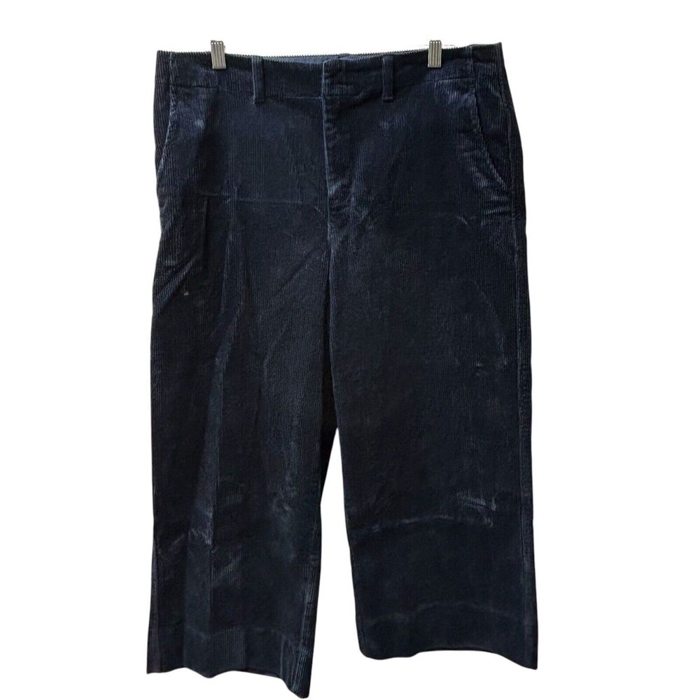 Lands' End Corduroy Cropped Wide Leg Stretch Capri Pants-Dark Navy Blue-Size 12